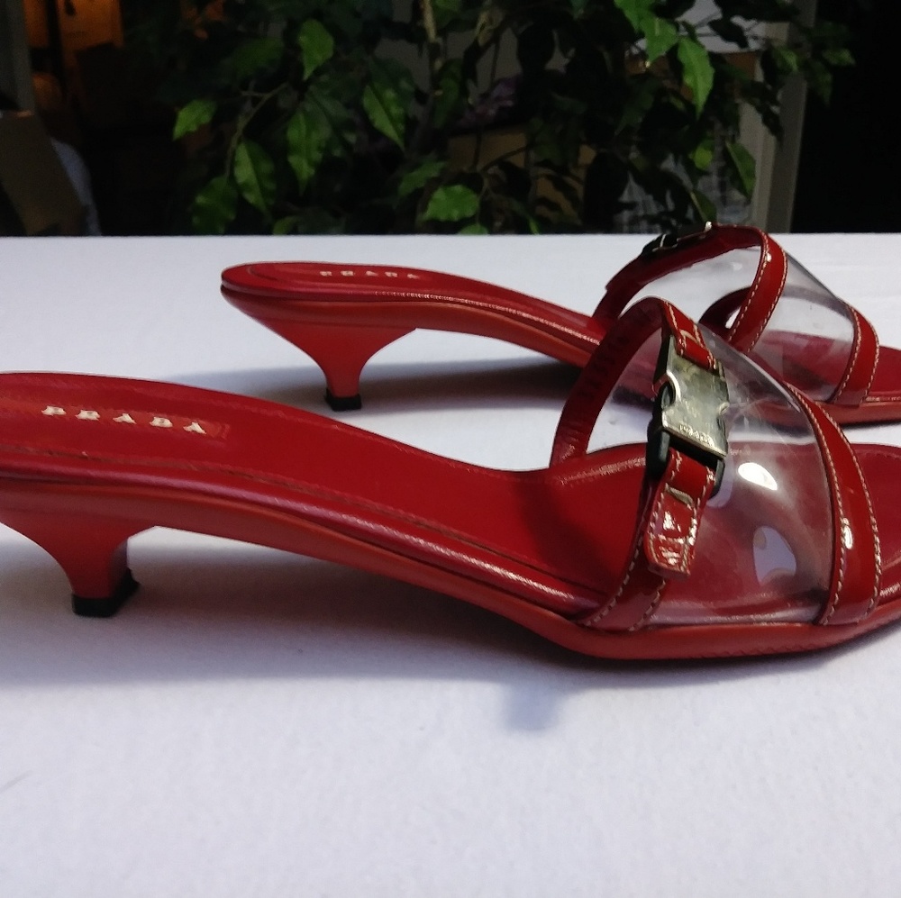 Prada red leather open-toe heeled sandals size 9 - Picture 3 of 4